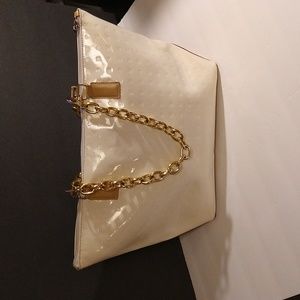 VGUC. Arcadia large white tote tan leather trim